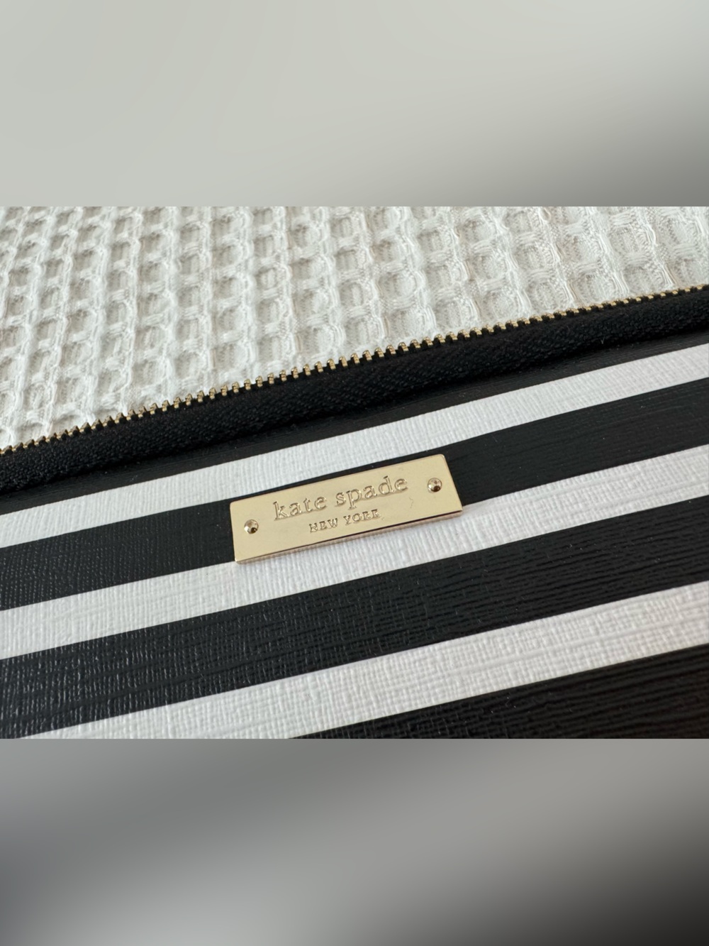 kate spade Black and White Striped Tablet Sleeve with Gold Nameplate - Picture 2 of 4